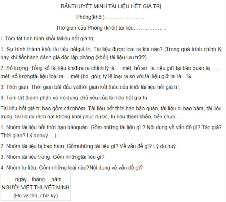 Mẫu văn bản hủy tài liệu hết giá trị